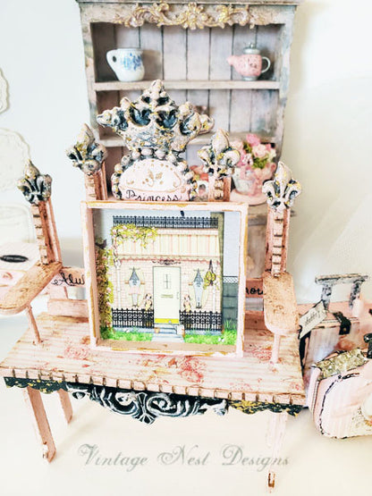 Grandmas Cottage Nr. 1:3 Puppenhaus Miniatur Handgemalte Kunst mit Holzrahmen