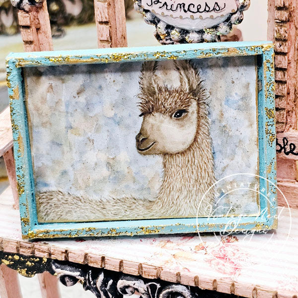 Miniature Llama No.1:3 Dollhouse Handmade Wooden Framed Art