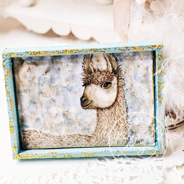 Miniature Llama No.1:3 Dollhouse Handmade Wooden Framed Art