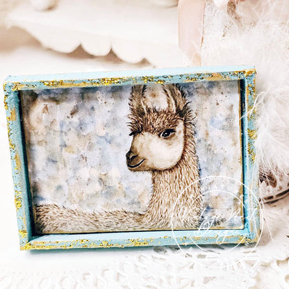 Miniature Llama No.1:3 Dollhouse Handmade Wooden Framed Art
