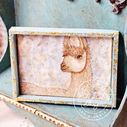 Miniature Llama No.1:3 Dollhouse Handmade Wooden Framed Art
