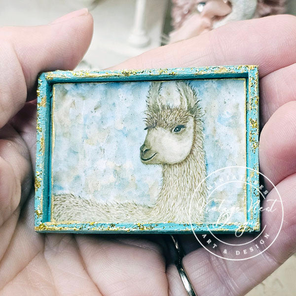 Miniature Llama No.1:3 Dollhouse Handmade Wooden Framed Art