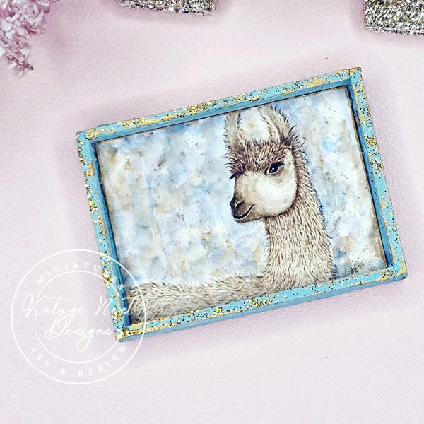 Miniature Llama No.1:3 Dollhouse Handmade Wooden Framed Art