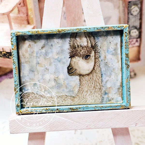 Miniature Llama No.1:3 Dollhouse Handmade Wooden Framed Art