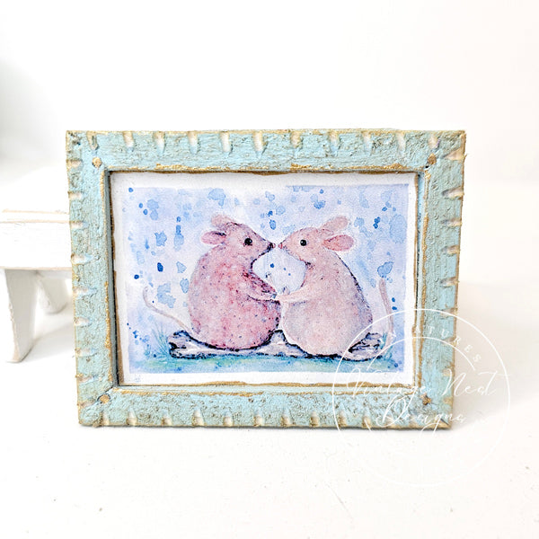 Miniature Mice No.9-3 Blue Wood Frame Dollhouse Home Decor Diorama Shadow Box 1:12 Scale