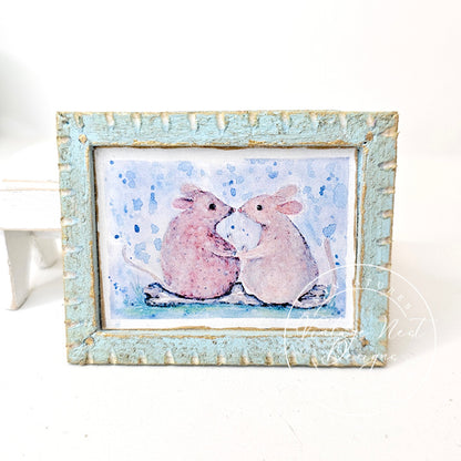Miniature Mice No.9-3 Blue Wood Frame Dollhouse Home Decor Diorama Shadow Box 1:12 Scale