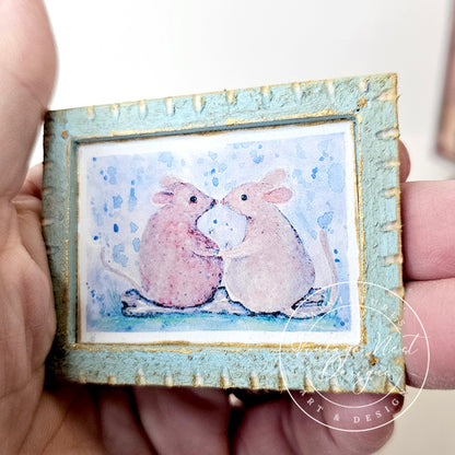 Miniature Mice No.9-3 Blue Wood Frame Dollhouse Home Decor Diorama Shadow Box 1:12 Scale