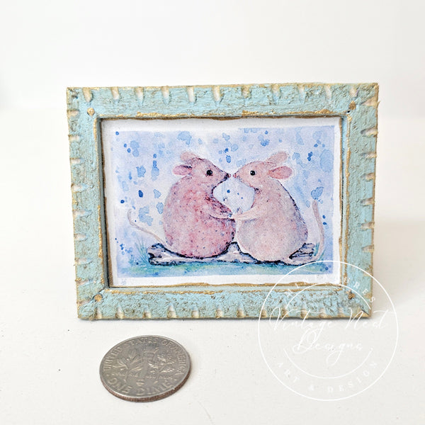 Miniature Mice No.9-3 Blue Wood Frame Dollhouse Home Decor Diorama Shadow Box 1:12 Scale