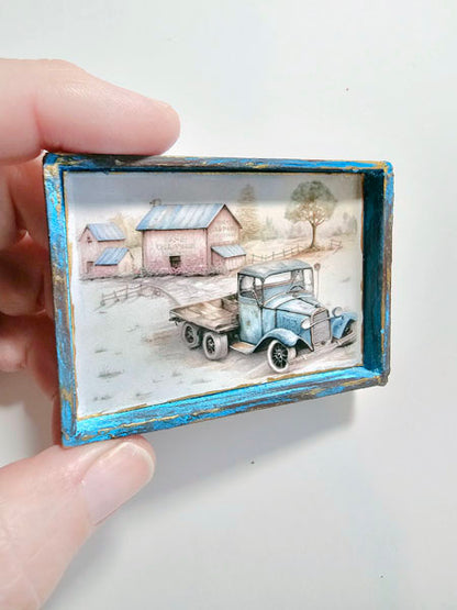 Miniature Model AA Truck No.1:3 Handmade Wooden Framed Art for Dollhouse Diorama Shadow Box