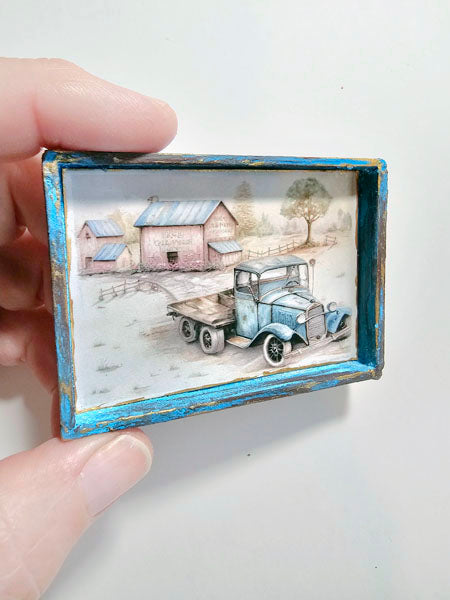 Miniature Model AA Truck No.1:3 Handmade Wooden Framed Art for Dollhouse Diorama Shadow Box