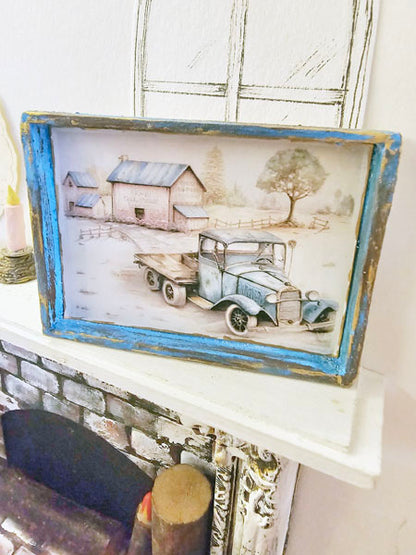 Miniature Model AA Truck No.1:3 Handmade Wooden Framed Art for Dollhouse Diorama Shadow Box
