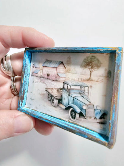 Miniature Model AA Truck No.1:3 Handmade Wooden Framed Art for Dollhouse Diorama Shadow Box