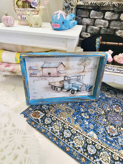 Miniature Model AA Truck No.1:3 Handmade Wooden Framed Art for Dollhouse Diorama Shadow Box
