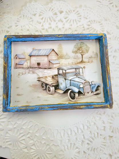 Miniature Model AA Truck No.1:3 Handmade Wooden Framed Art for Dollhouse Diorama Shadow Box