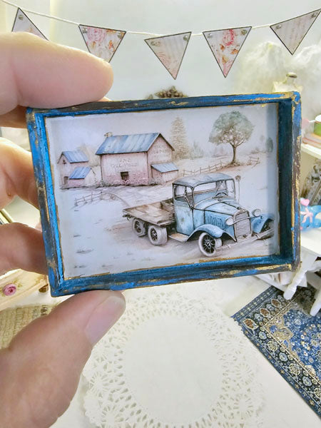 Miniature Model AA Truck No.1:3 Handmade Wooden Framed Art for Dollhouse Diorama Shadow Box