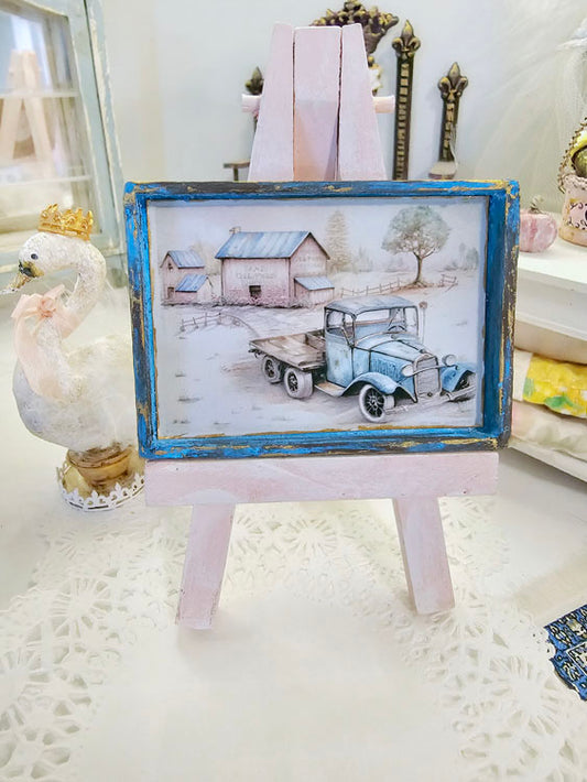 Miniature Model AA Truck No.1:3 Handmade Wooden Framed Art for Dollhouse Diorama Shadow Box