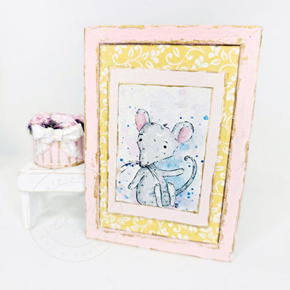 Miniature Mouse No.6-3 Pink Wood Frame Dollhouse Home Wall Decor 1:12 Scale