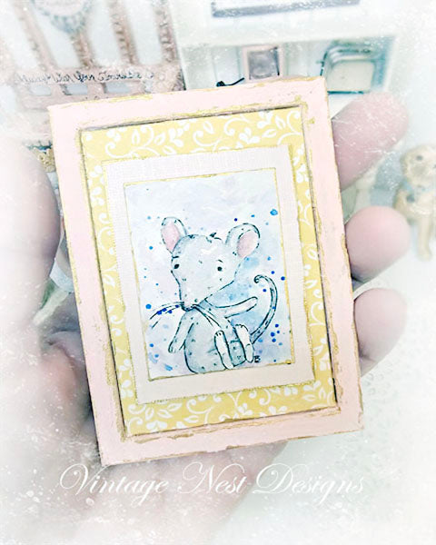 Miniature Mouse No.6-3 Pink Wood Frame Dollhouse Home Wall Decor 1:12 Scale