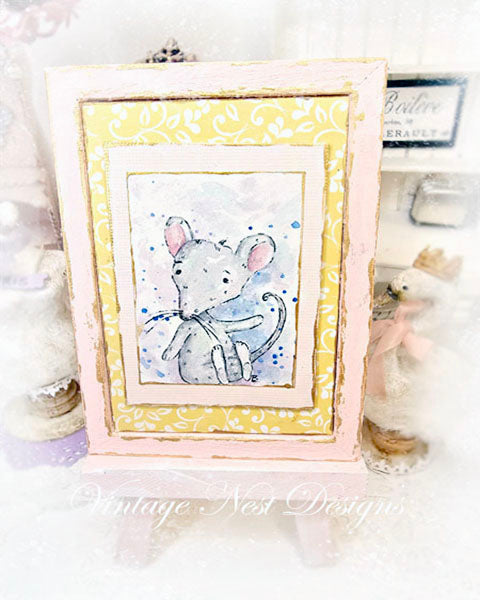 Miniature Mouse No.6-3 Pink Wood Frame Dollhouse Home Wall Decor 1:12 Scale