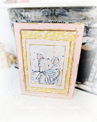 Miniature Mouse No.6-3 Pink Wood Frame Dollhouse Home Wall Decor 1:12 Scale