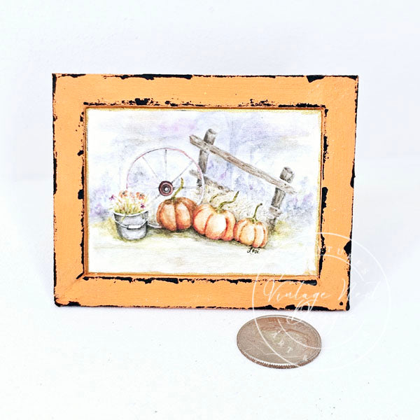 Miniature Halloween Pumpkin Patch No.3:3 Handmade for Dollhouse Wooden Framed Art