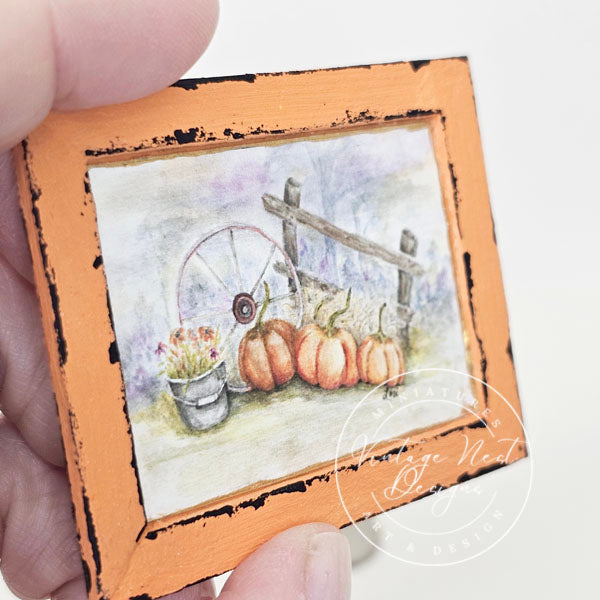 Miniature Halloween Pumpkin Patch No.3:3 Handmade for Dollhouse Wooden Framed Art