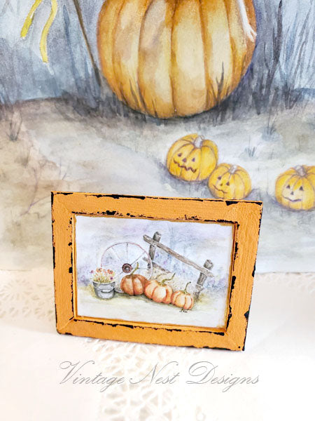 Miniature Halloween Pumpkin Patch No.3:3 Handmade for Dollhouse Wooden Framed Art
