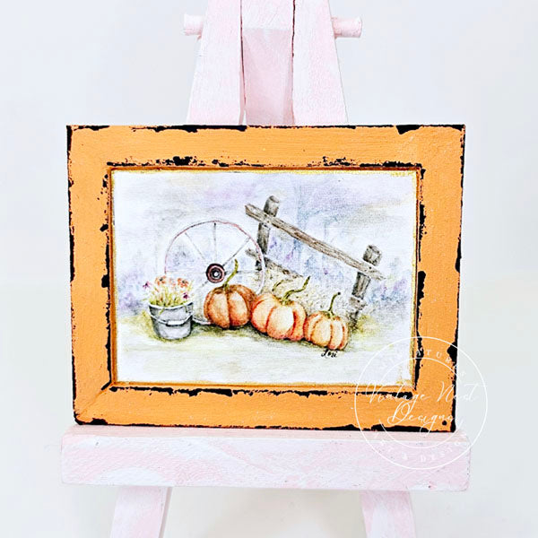 Miniature Halloween Pumpkin Patch No.3:3 Handmade for Dollhouse Wooden Framed Art