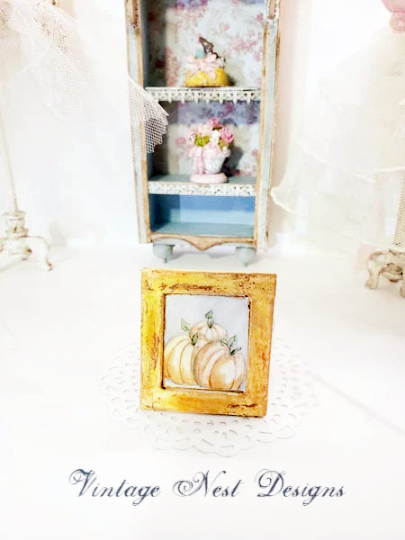 Miniature Pumpkins No.1:3 Handmade for Dollhouse Wooden Framed Art