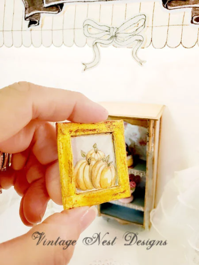 Miniature Pumpkins No.1:3 Handmade for Dollhouse Wooden Framed Art