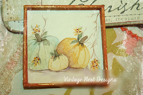 Miniature Rugged Pumpkins No.1:3 Handmade for Dollhouse Wooden Framed Art