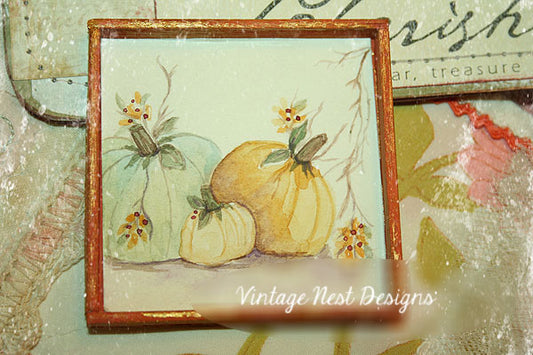 Miniature Rugged Pumpkins No.1:3 Handmade for Dollhouse Wooden Framed Art
