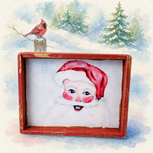 Miniature Santa No.1:3 Handmade for Dollhouse Wooden Framed Art