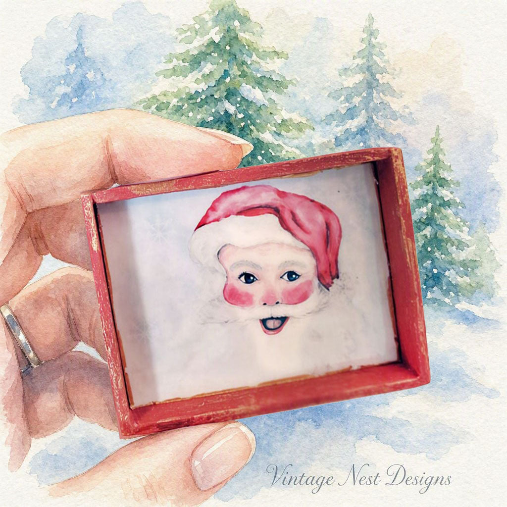 Miniature Santa No.1:3 Handmade for Dollhouse Wooden Framed Art