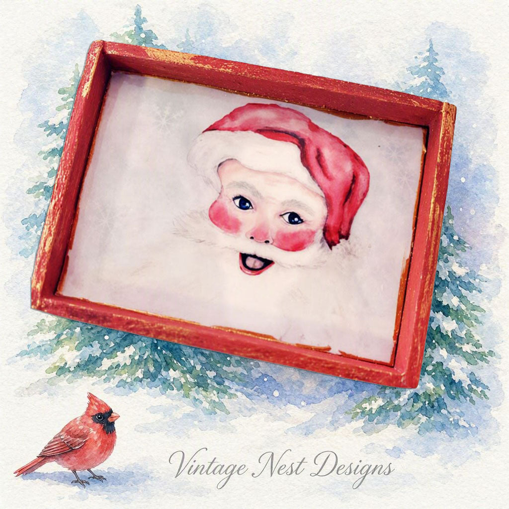 Miniature Santa No.1:3 Handmade for Dollhouse Wooden Framed Art