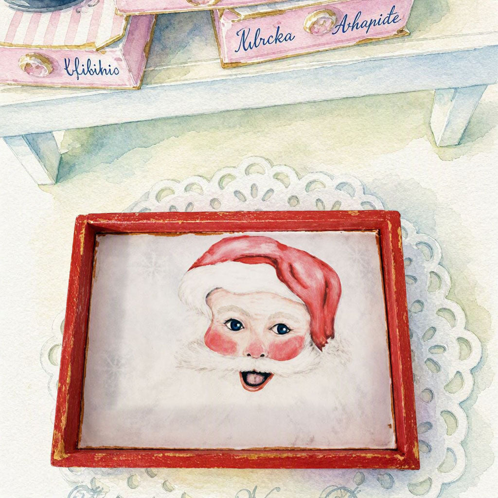 Miniature Santa No.1:3 Handmade for Dollhouse Wooden Framed Art