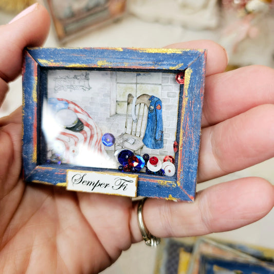 Miniature Semper Fi Framed Art 1:3 Handmade for Dollhouse Diorama Shadow Box
