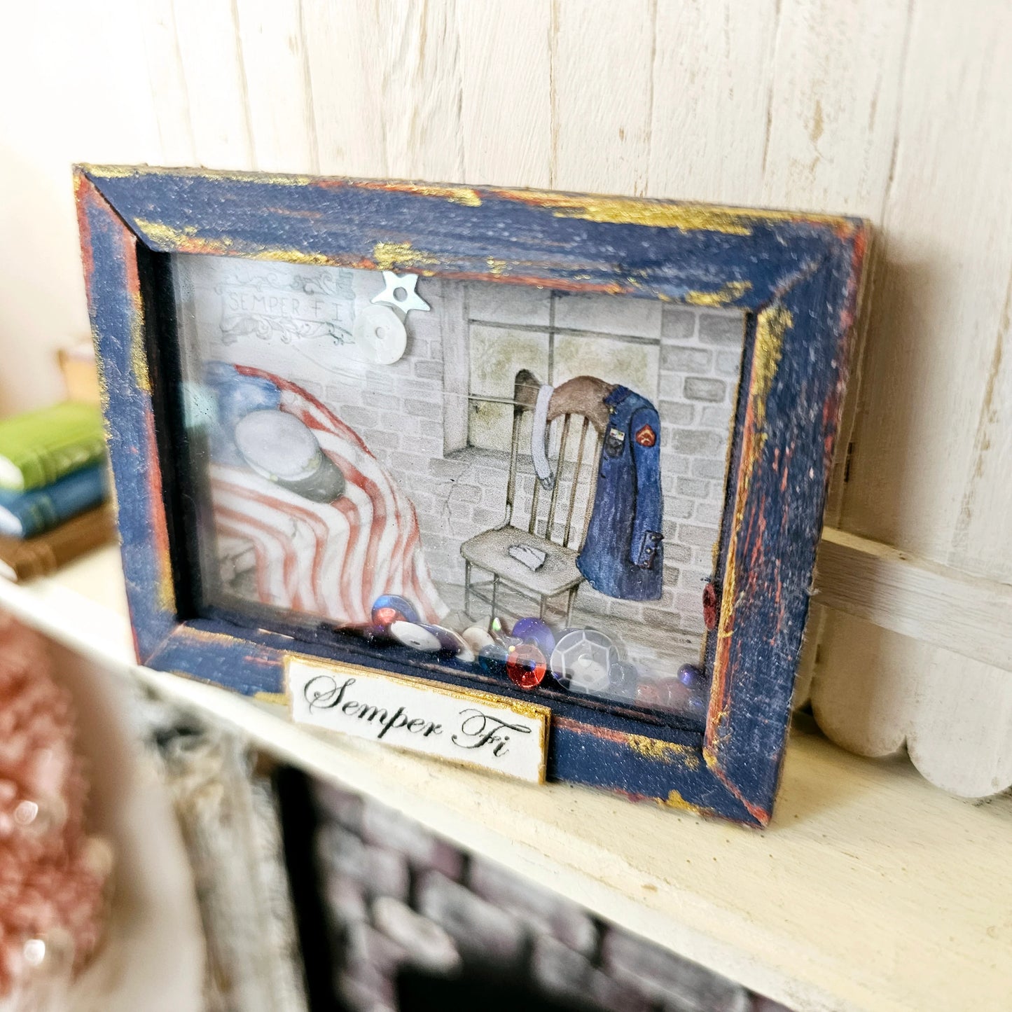 Miniature Semper Fi Framed Art 1:3 Handmade for Dollhouse Diorama Shadow Box