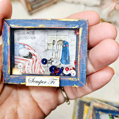 Miniature Semper Fi Framed Art 1:3 Handmade for Dollhouse Diorama Shadow Box
