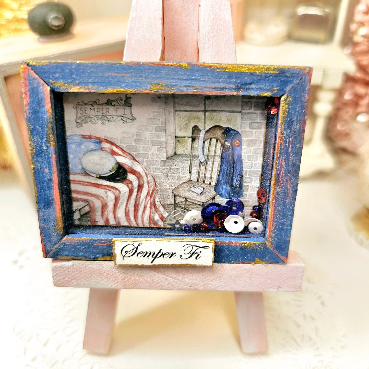 Miniature Semper Fi Framed Art 1:3 Handmade for Dollhouse Diorama Shadow Box