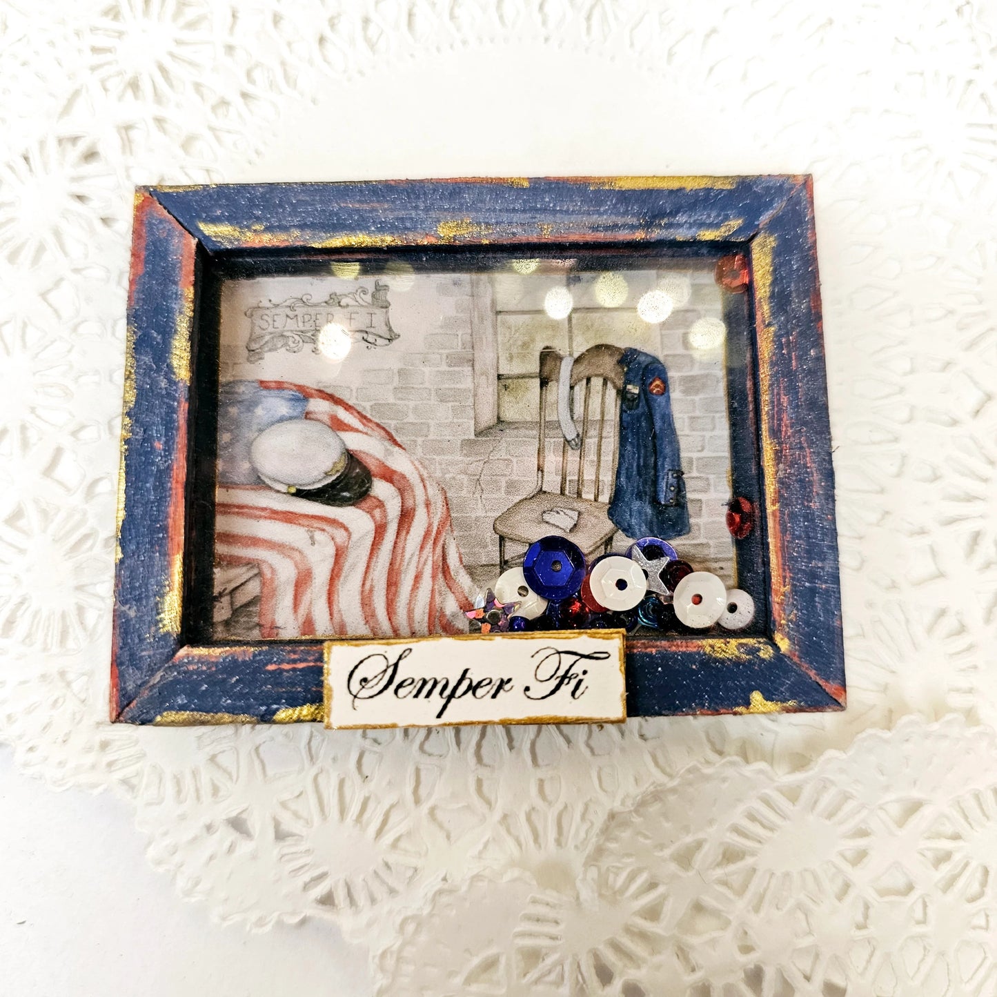 Miniature Semper Fi Framed Art 1:3 Handmade for Dollhouse Diorama Shadow Box