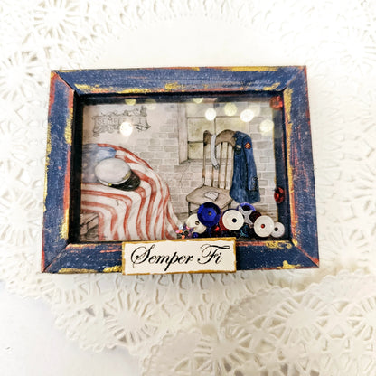 Miniature Semper Fi Framed Art 1:3 Handmade for Dollhouse Diorama Shadow Box