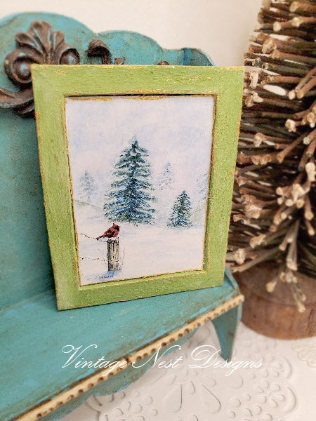 Miniature Winter Cardinal No.1:3 Handmade for Dollhouse Decor Accessory