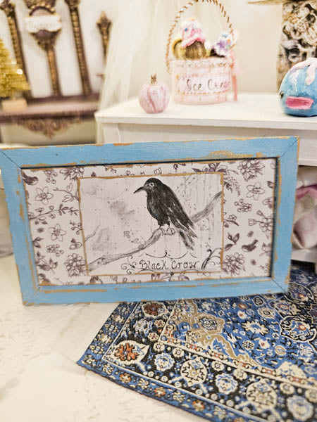 Dollhouse Miniature Black Crow No.1:4 Handmade for Dollhouse Wooden Framed Art