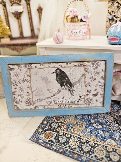 Dollhouse Miniature Black Crow No.1:4 Handmade for Dollhouse Wooden Framed Art