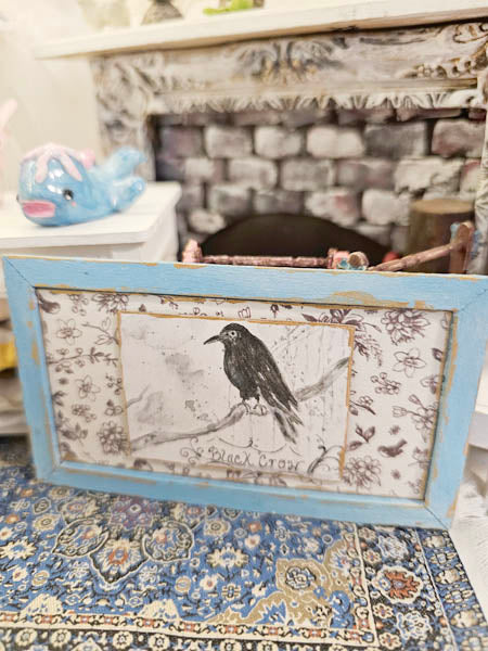 Dollhouse Miniature Black Crow No.1:4 Handmade for Dollhouse Wooden Framed Art