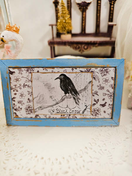 Dollhouse Miniature Black Crow No.1:4 Handmade for Dollhouse Wooden Framed Art