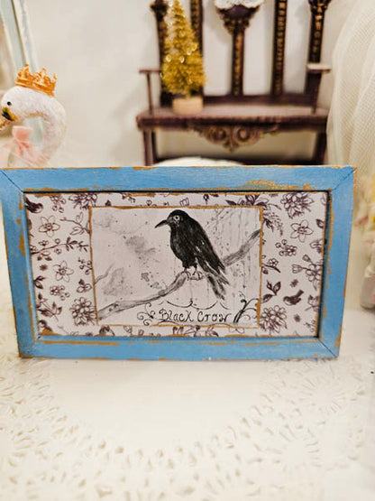 Dollhouse Miniature Black Crow No.1:4 Handmade for Dollhouse Wooden Framed Art