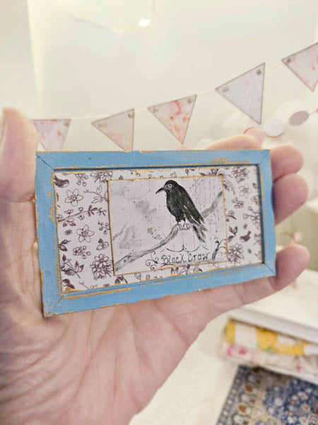 Dollhouse Miniature Black Crow No.1:4 Handmade for Dollhouse Wooden Framed Art