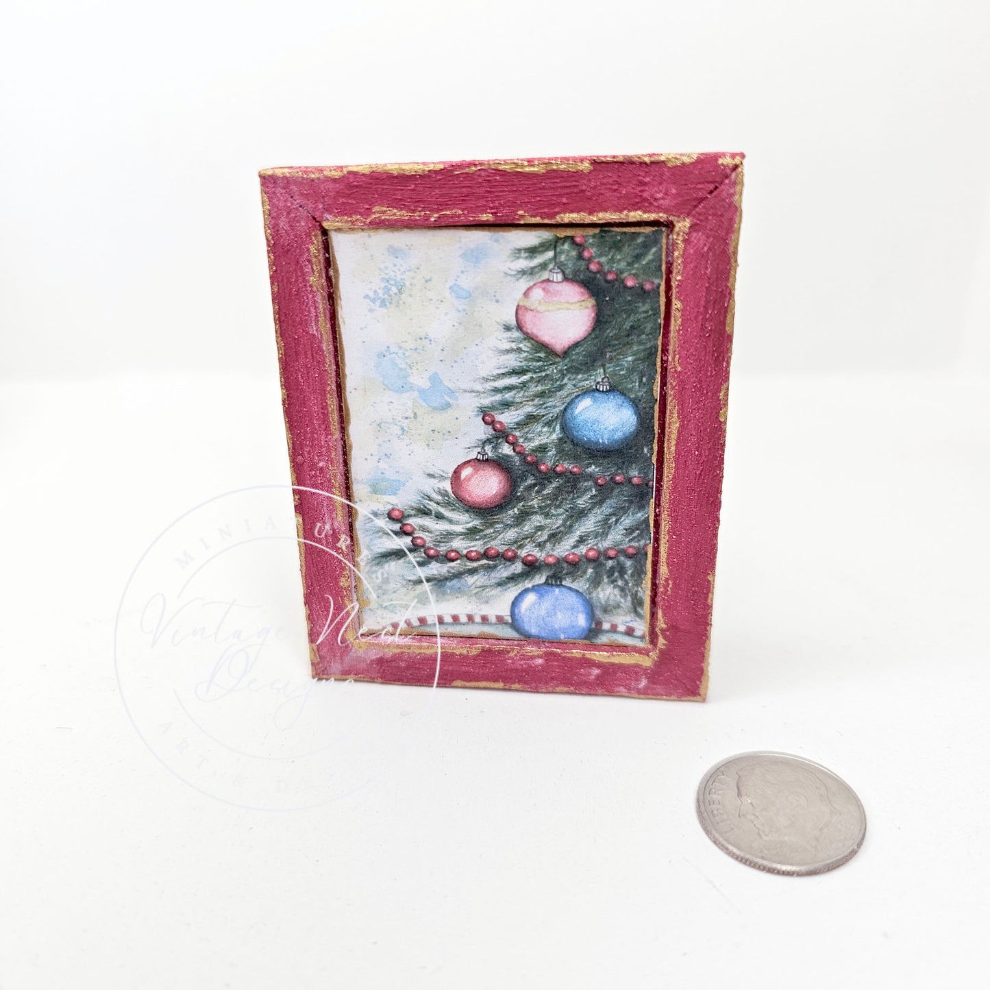 Miniature Christmas Scene No.2:4 Handmade for Dollhouse Wooden Framed Art
